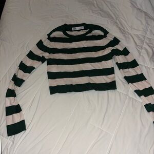Zara Striped Green and Cream Crop Top